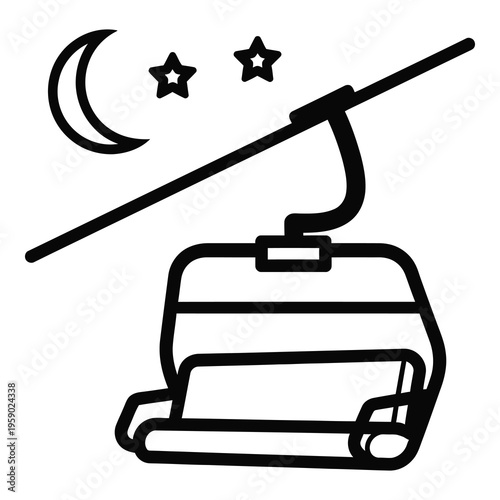 Ski lift chair at night with moon and stars  winter sports scenery icon