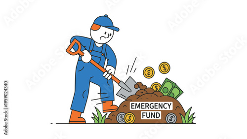 Distressed person digging into emergency fund. Financial crisis, savings depletion, and economic hardship concept.