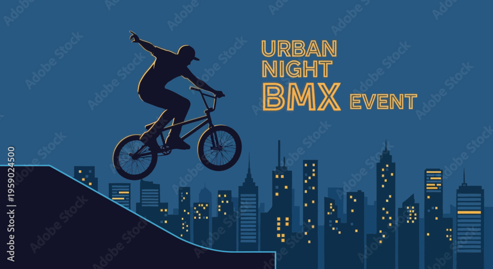 Fototapeta premium Adrenaline Fueled Urban BMX Night Event Silhouette Skyline Stunt