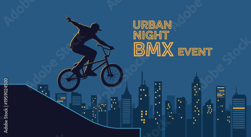 Adrenaline Fueled Urban BMX Night Event Silhouette Skyline Stunt