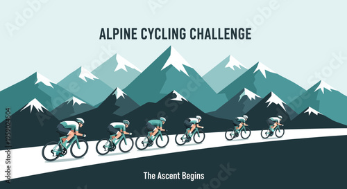Alpine Cycling Challenge: A Group Of Cyclists Ascend Mountain Terrain To Victory