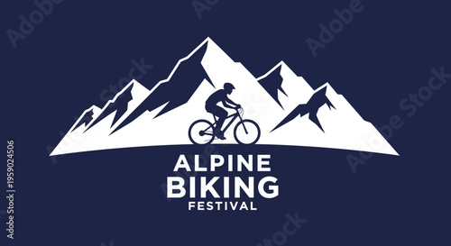 Alpine Biking Festival Graphic Emblem On Mountain Backdrop