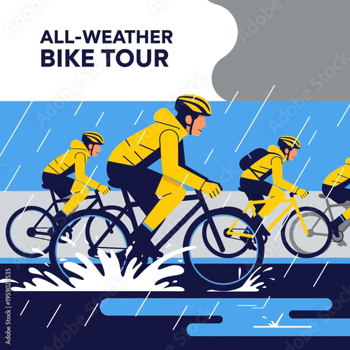 Adventure Cyclists Brave Stormy Weather On Scenic Outdoor Tour