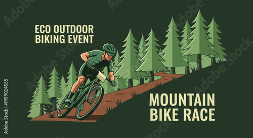 Adventure Mountain Biking Forest Trail Race Event Illustration Poster