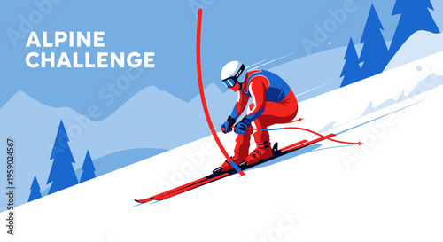 Alpine Skiing Champion Competing In Speed Racing And Reaching The Finish Line