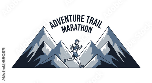 Adventure Trail Marathon: Illustrative Design Of A Runner Amidst Mountainous Terrain