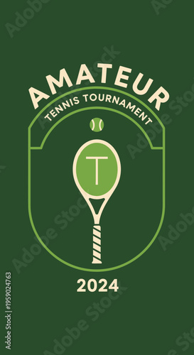 Amateur Tennis Tournament Announcement Design With Racket And Ball Year Twenty Twenty Four