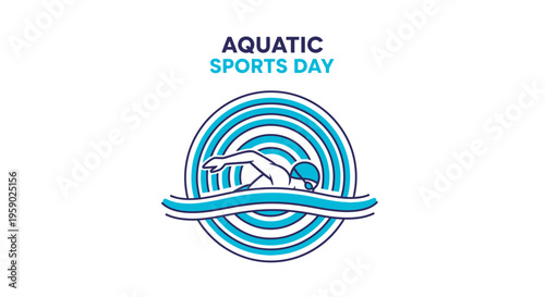 Aquatic Sports Day: Symbolic Swimming Icon with Blue Color Scheme against White Background