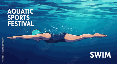 Aquatic Sports Festival Promoting Swimming Skills and Underwater Actions Illustration Artwork