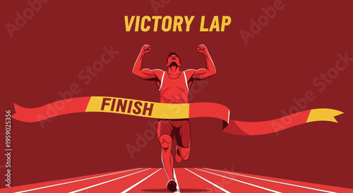 Athlete Celebrates Triumph After Crossing Finish Line With Victory Lap Illustration