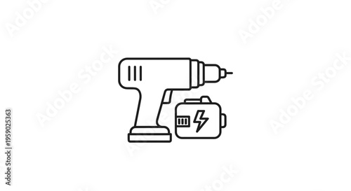 Cordless Drill with Battery Icon, Power Tool Line Art, Construction Equipment