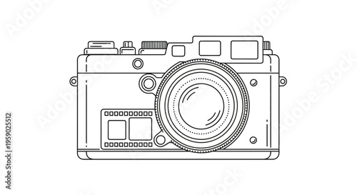 Vintage film camera minimalist outline illustration on white background