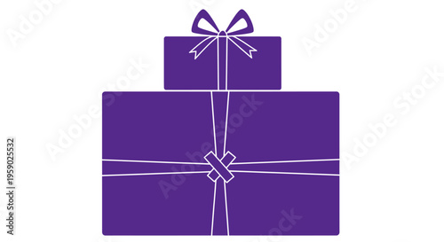 Two purple stacked gift boxes with ribbons and bows