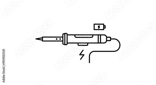 Cordless Soldering Iron with Battery Icon and Charging Symbol, Vector Illustration