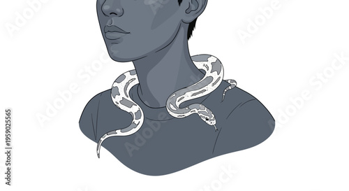 Snake wrapped around person's neck and shoulders illustration