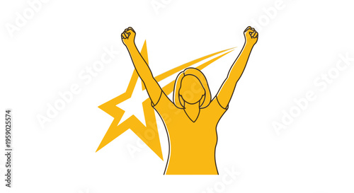 Stylized woman celebrating success with star graphic