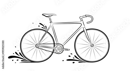 Stylized black and white bicycle illustration with speed effect