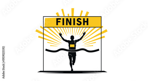 Athlete Crossing Finish Line Victory Celebration and Success Concept