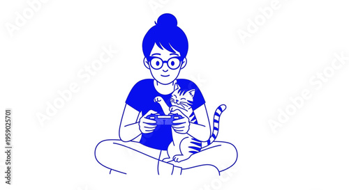 Person playing video games with cat on lap at home