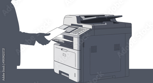 Person inserting paper into a multifunction printer in office