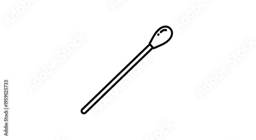Cotton Swab Icon, Simple Line Art, Isolated on White Background
