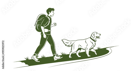Man and dog hiking together on a path outdoors