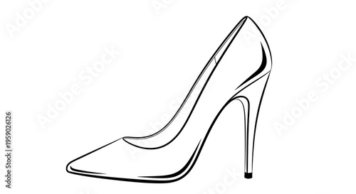 Elegant black line art illustration of a classic high heel shoe