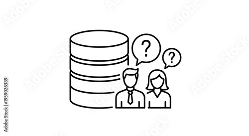 Database query concept, people asking questions about data, data analysis, information seeking