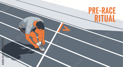 Athlete Preparing For Race by Lacing Shoes on Track Before Starting Competition