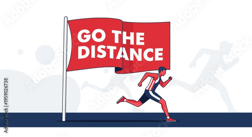 Athlete's Pursuit: Racing Towards Success, Illustrated Goal with Energetic Runner and Flag