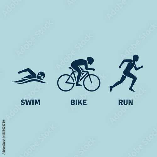 Athlete's Trio: Dynamic Pictograms Depicting Swim, Bike, And Run Activities In Progression Sequence