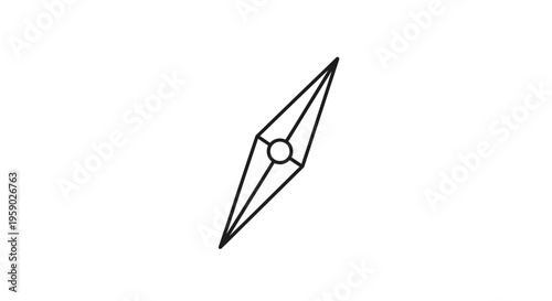 Abstract Geometric Shape, Diamond Starburst, Minimalist Design, Black Outline on White Background