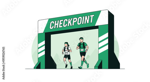 Athletes Approaching Checkpoint at Endurance Event Depicted in Modern Artistic Illustration