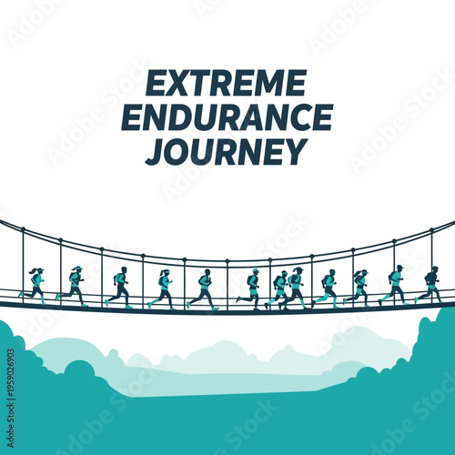 Athletes Embark on a Treacherous Endurance Race Across a Suspension Bridge Silhouette