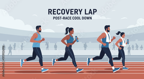 Athletes Engaging In Cool-Down Recovery Run On The Track Following Athletic Event
