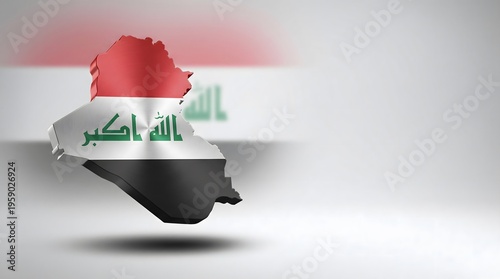 Iraq Map Design with National Flag Colors and Arabic Script Representing National Identity, Cultural Heritage, and Patriotic Symbolism in Middle Eastern Context