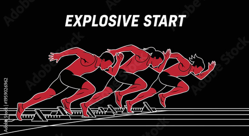 Athletes In Explosive Start Position About To Begin A Sprint Race On The Track