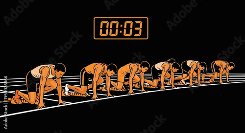 Athletes In Starting Blocks Prepared To Compete And Ready To Race On The Track