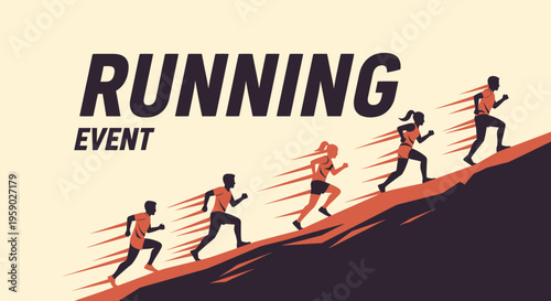 Athletic Competition Depiction Displaying Athletes Sprinting Uphill in a Sports Competition Event