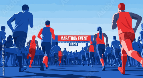 Athletic Marathon Event Featuring Runners Approaching the Finish Line