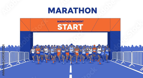 Athletic Marathon Runners Start their Race Under the Archway and Begin Their Challenge