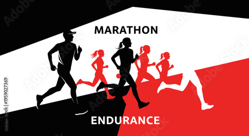 Athletic Marathon Runners Silhouettes Representing Endurance and Competitive Sport Activity