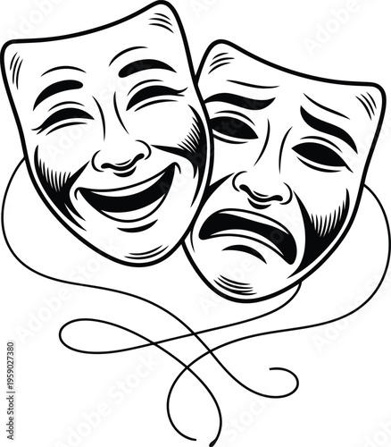 Theatrical masks representing comedy and tragedy