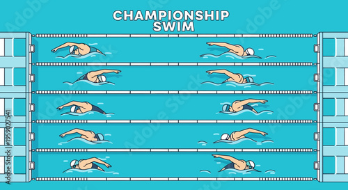Athletic Swimmers Competing In A Championship Race Side View