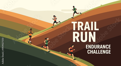 Athletic Trail Run Illustration Depicting Runners Conquering Steep Terrain And Endurance