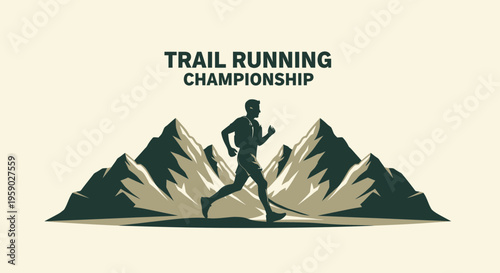 Athletic Trail Runner Silhouette Amidst Mountain Peaks During Championship Event