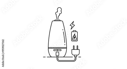 Aromatherapy diffuser with plug and battery icon, line art illustration