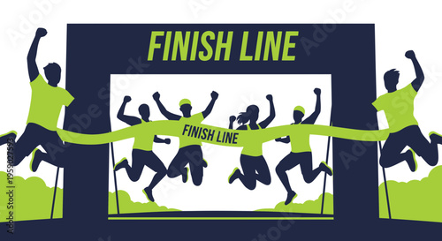 Athletic Victory Celebration At The Finish Line With Cheerful Runners