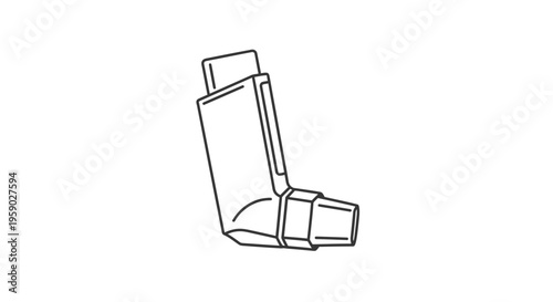 Asthma inhaler, medical device for respiratory treatment, line art illustration