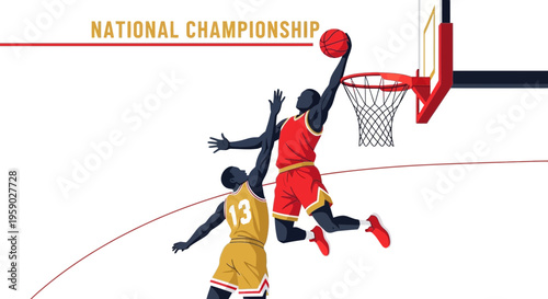 Basketball Action: Dunking Duel in National Championship Game Intense Competition